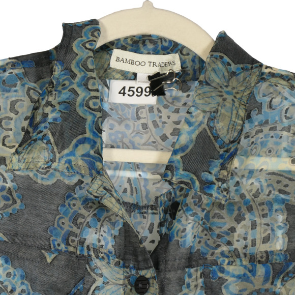 Bamboo Traders Blouse Womens Large Brown Floral Sheer Linen Blend Burnout Top - Picture 4 of 9